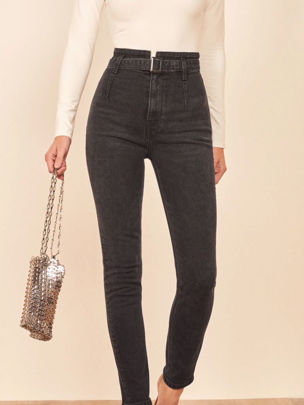 Reformation Kayo High & Skinny Jean - Black (Erie Wash) Size 28